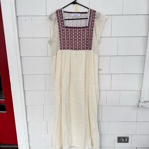 Ninaleuca Jilly Linen Blend Dress Cream Red size Large